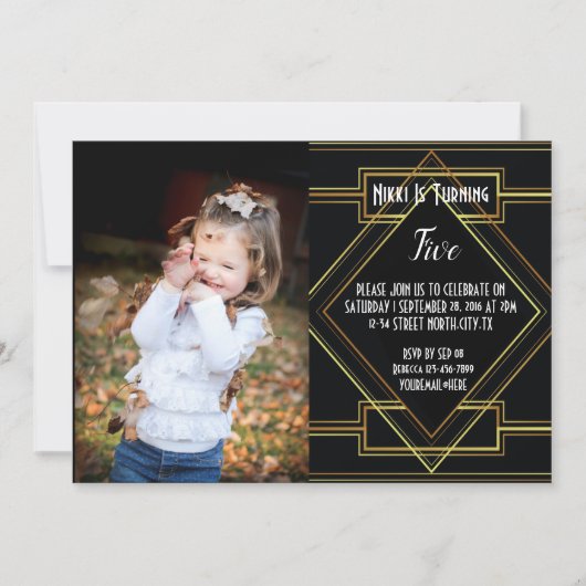 zwart en goud geweldige Gatsby foto Verjaardagsfee Kaart (Voorkant)