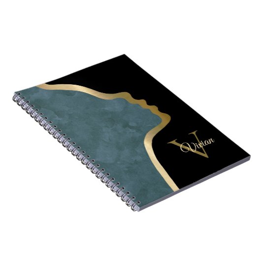 Zwart en Goud Gezicht Monogram Naam Notitieboek (Rechterzijde)