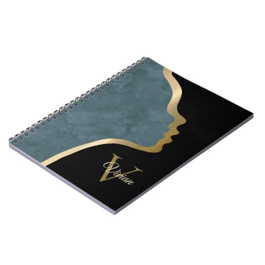 Zwart en Goud Gezicht Monogram Naam Notitieboek (Linkerzijde)