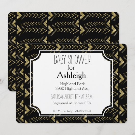 Zwart en Goud Glam Arrows baby shower Kaart (Voorkant / Achterkant)