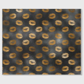 Zwart en Goud Glam Lips Patroon Cadeaupapier (Vlak)