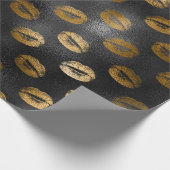 Zwart en Goud Glam Lips Patroon Cadeaupapier (Hoek)