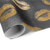 Zwart en Goud Glam Lips Patroon Cadeaupapier (Rol Hoek)