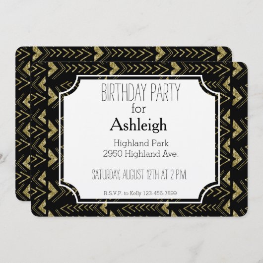 Zwart en Goud Glam Pijlen verjaardag Kaart (Voorkant / Achterkant)