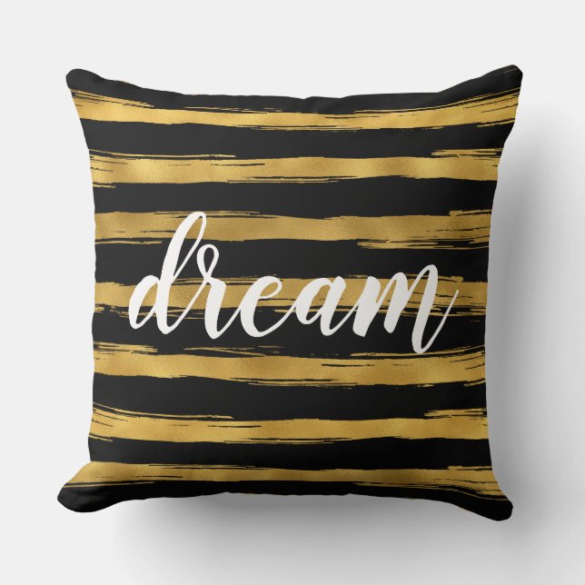 Zwart en Goud Glam Stripes Dream Kussen (Voorkant)