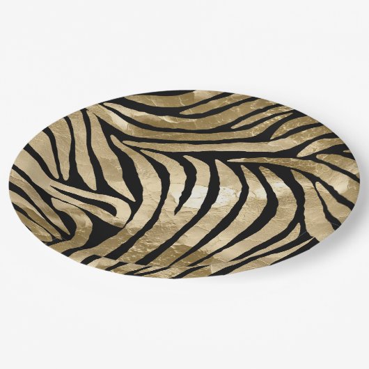 Zwart en Goud Glam Zebra Papieren Bordje (Gekanteld)