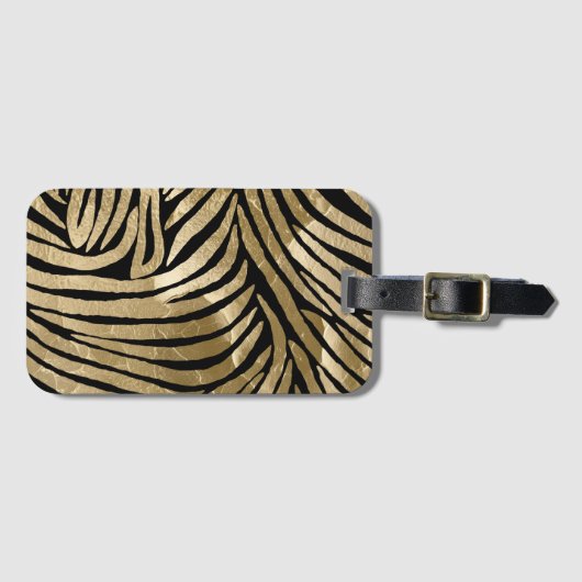 Zwart en Goud Glam Zebra Print Bagagelabel (Voorkant (horizontaal))