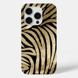 Zwart en Goud Glam Zebra Print iPhone 15 Pro Case