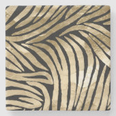 Zwart en Goud Glam Zebra Print Stenen Onderzetter (Voorkant)