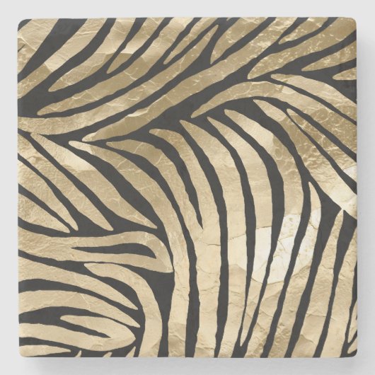 Zwart en Goud Glam Zebra Print Stenen Onderzetter (Voorkant)