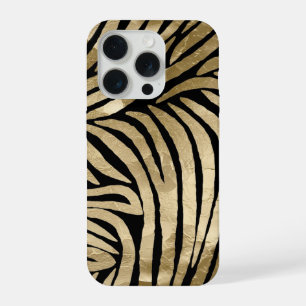 Zwart en goud glamor zebraprint iPhone 15 pro case