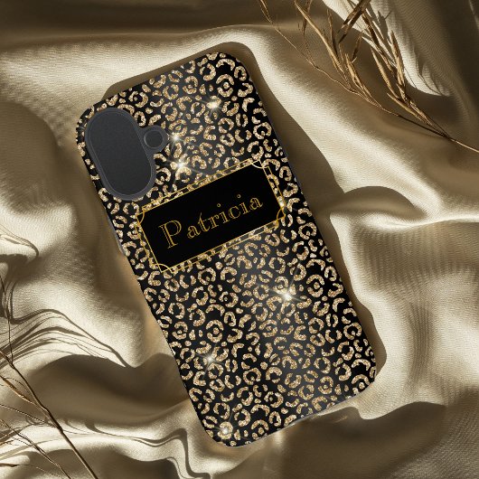 Zwart en Goud glamoureuze lepard glitter print Case-Mate iPhone Case