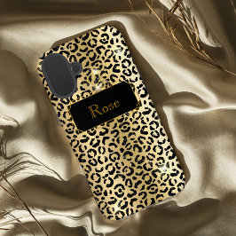 Zwart en goud glamoureuze lepard print iPhone 16 plus hoesje