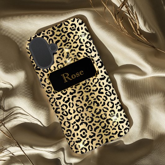 Zwart en goud glamoureuze lepard print Case-Mate iPhone case