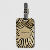 Zwart en goud glanzende zebraprint bagagelabel (Voorkant (verticaal))