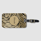 Zwart en goud glanzende zebraprint bagagelabel (Voorkant (horizontaal))