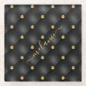 Zwart en Goud Glas Onderzetter met Aangepaste Naam (Voorkant)