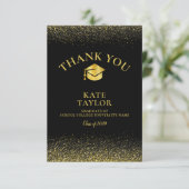 Zwart en goud glinsterend foto afstudeercadeau bedankkaart (Staand voorkant)