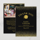 Zwart en goud glinsterend foto afstudeercadeau bedankkaart (Voorkant / Achterkant)