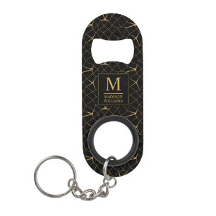Zwart en goud glinsterend luxe geometrisch patroon mini flessenopener