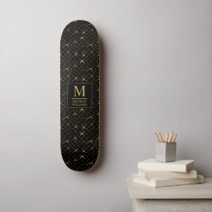 Zwart en goud glinsterend luxe geometrisch patroon persoonlijk skateboard