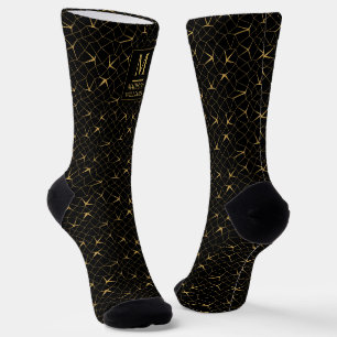 Zwart en goud glinsterend luxe geometrisch patroon sokken