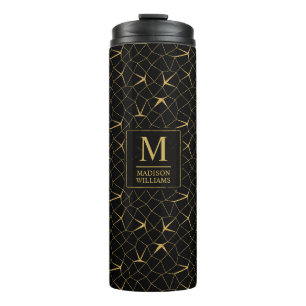 Zwart en goud glinsterend luxe geometrisch patroon thermosbeker