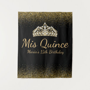 Zwart en goud glinsterend Quinceanera Wandkleed
