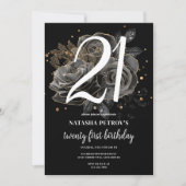 Zwart en Goud Glitter 21e Verjaardagsfeestje Kaart (Voorkant)