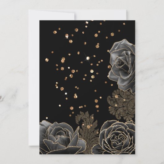 Zwart en Goud Glitter 21e Verjaardagsfeestje Kaart (Achterkant)