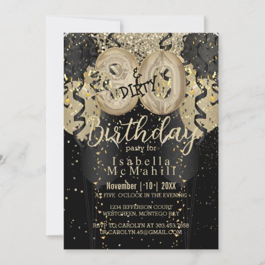 Zwart en Goud Glitter & 30 Vies Verjaardag Kaart (Voorkant)