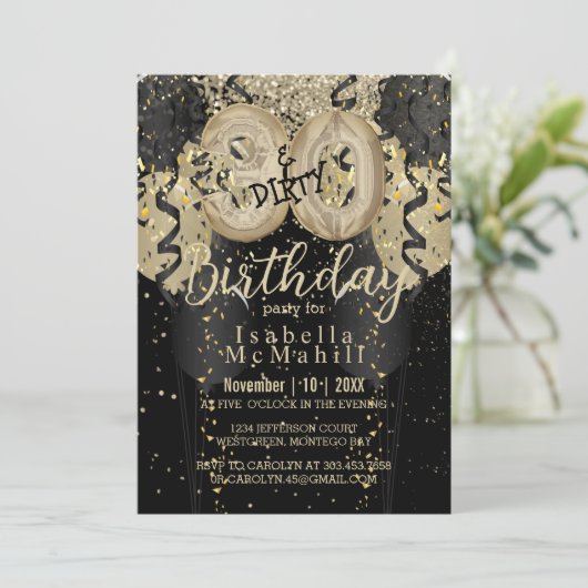 Zwart en Goud Glitter & 30 Vies Verjaardag Kaart (Staand voorkant)
