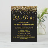 Zwart en Goud Glitter 30e Verjaardag Let's Party Kaart (Staand voorkant)
