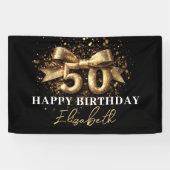 Zwart en Goud Glitter 50 Happy Birthday Party Spandoek (Horizontaal)
