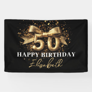 Zwart en Goud Glitter 50 Happy Birthday Party Spandoek