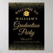 Zwart en Goud Glitter Afstuderen Welkomstbord Poster (Voorkant)