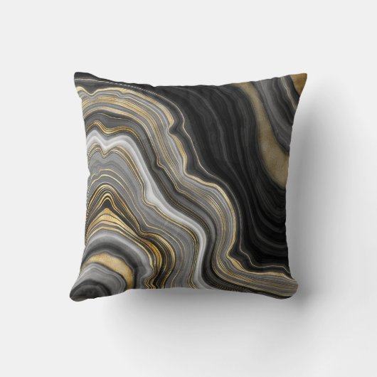 Zwart en Goud Glitter Agaat Abstract Kussen (Achterkant)