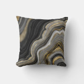 Zwart en Goud Glitter Agaat Abstract Kussen (Voorkant)