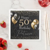 Zwart en Goud Glitter Ballonnen 50e Verjaardag Servet (Insitu)