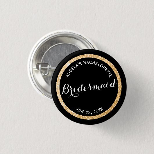 Zwart en Goud Glitter Bruidsmeisje Bachelorette Ronde Button 3,2 Cm (Voorkant /achterkant)