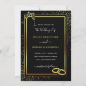 Zwart en Goud Glitter Bruiloft Uitnodiging Kaart (Voorkant)