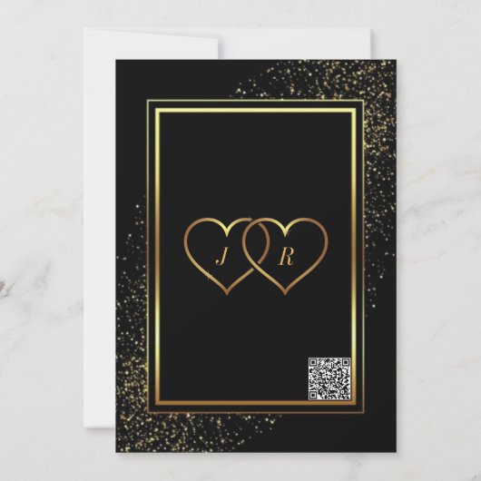 Zwart en Goud Glitter Bruiloft Uitnodiging Kaart (Achterkant)