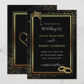 Zwart en Goud Glitter Bruiloft Uitnodiging Kaart (Voorkant / Achterkant)