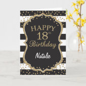 Zwart en Goud Glitter confetti 18e Verjaardag Kaar Kaart (Gele Bloem)