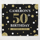 Zwart en Goud Glitter Confetti Verjaardag Bier Etiket (Enkel label)