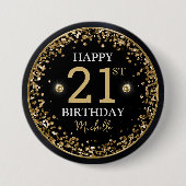 Zwart en Goud Glitter Confetti Verjaardag Ronde Button 7,6 Cm (Voorkant)