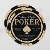 Zwart en Goud Glitter Dames Night Poker Chip Kaart (Voorkant / Achterkant)