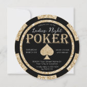Zwart en Goud Glitter Dames Night Poker Chip Kaart (Voorkant)