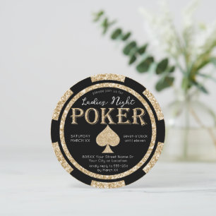 Zwart en Goud Glitter Dames Night Poker Chip Kaart