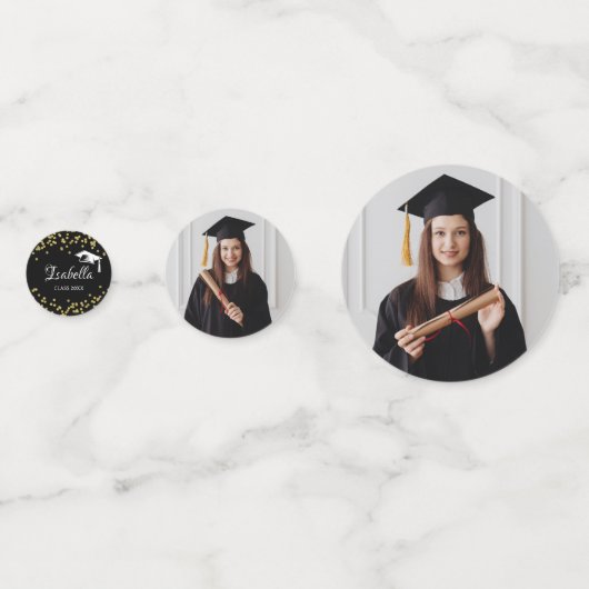 Zwart en Goud Glitter Dust Afstuderen Dank U Confetti (Achterkanten)